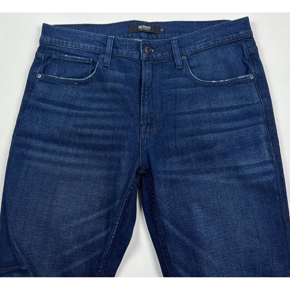 Hudson Zach Skinny Mens 34 Dark Blue Jeans Distressed Stretch Reinforced Knees - Picture 5 of 9